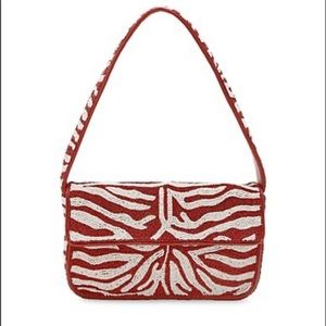 Staud tommy beaded bag in scarlet/white
